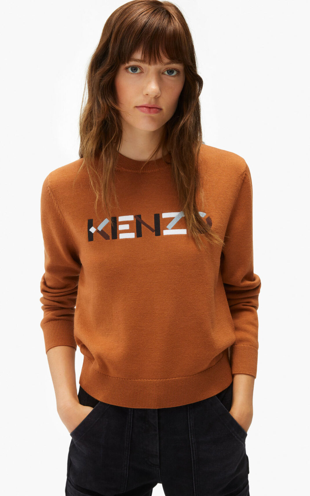 Kenzo logo merino wool Ženska Pulover Rjav SI-5305131